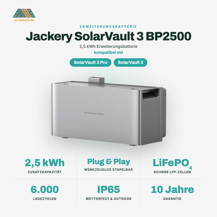 Jackery SolarVault 3 BP2500 | Rabatt entdecken | Erweiterungsbatterie 2,52 kWh