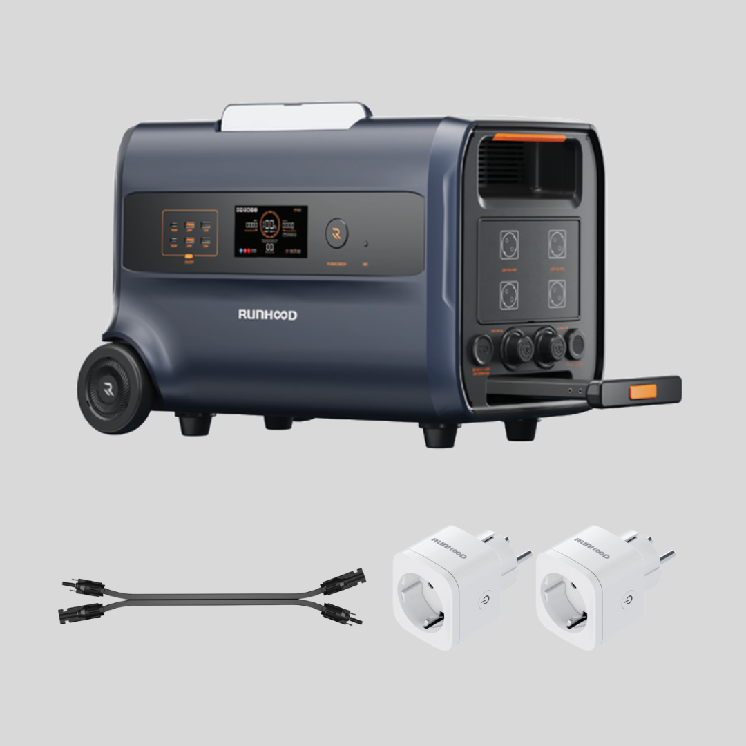 Sonderrabatt | RUNHOOD F2400 3 IN 1 Balkonkraftwerk | Powerstation | Off-Grid Stromversorgung