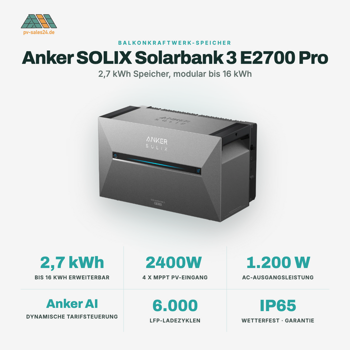 Sonderangebot | Anker SOLIX Solarbank 3 E2700 Pro Solarspeicher Balkonkraftwerk All In One Speicher Erweiterbar