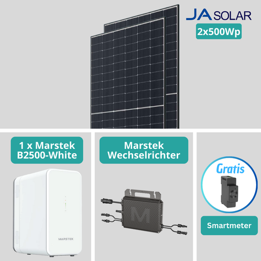 Marstek 1000W Balkonkraftwerk-Komplettset mit B2500-D Speicher, CT002 Smart Meter, MI0800 Wechselrichter & JA Solar Modulen