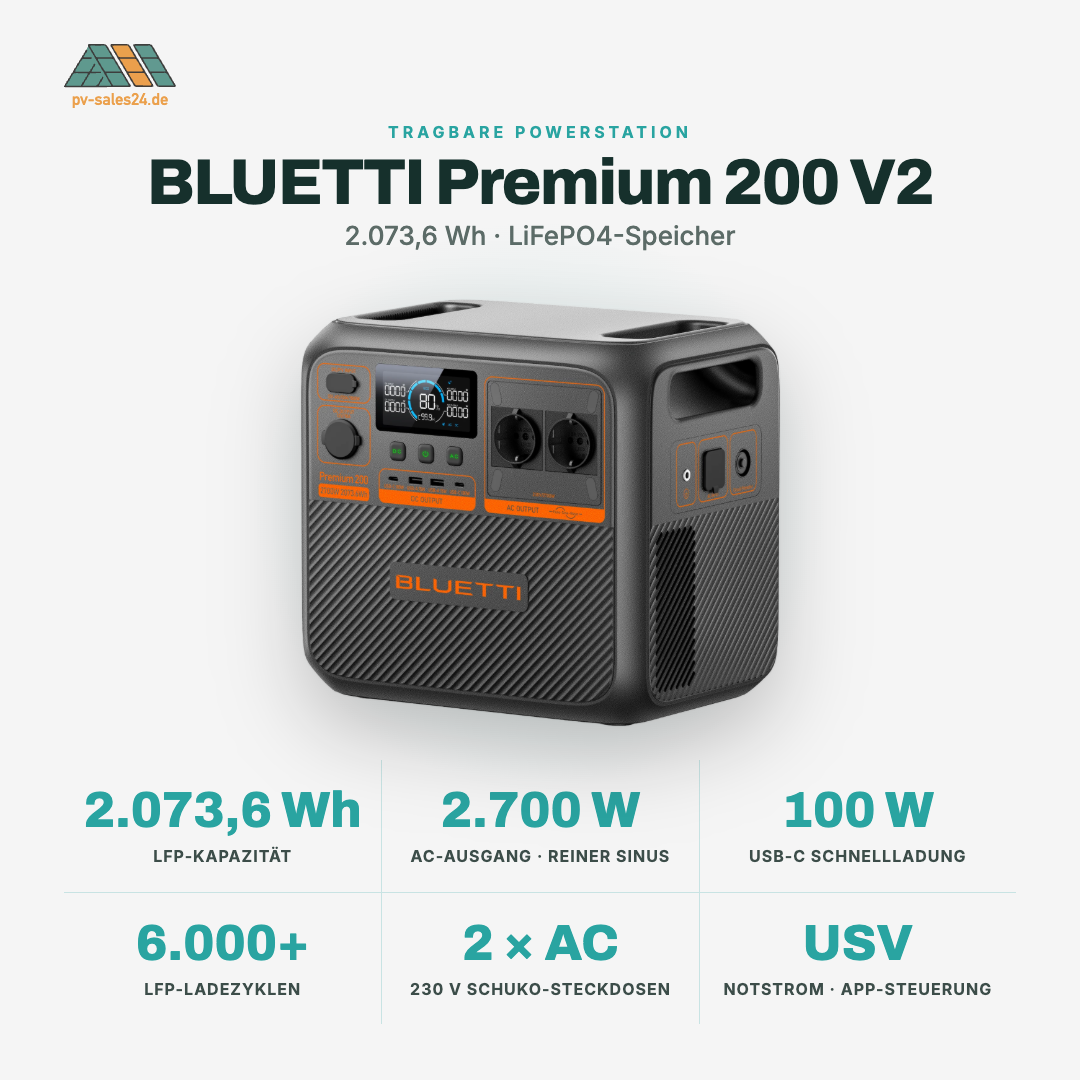 BLUETTI Premium 200 V2 Tragbare Powerstation | 2.700W 2.073,6Wh