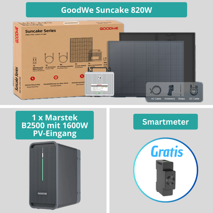 GoodWe Suncake Balkonkraftwerk Flexible Module 820 Watt mit Marstek B2500 Speicher, CT002 Smart Meter und Wechselrichter