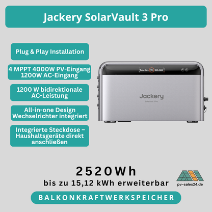 Jackery SolarVault 3 Pro | Rabatt entdecken | 2,52 kWh | 4×MPPT | Plug & Play