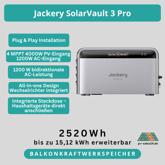 Jackery SolarVault 3 Pro | Rabatt entdecken | 2,52 kWh | 4×MPPT | Plug & Play