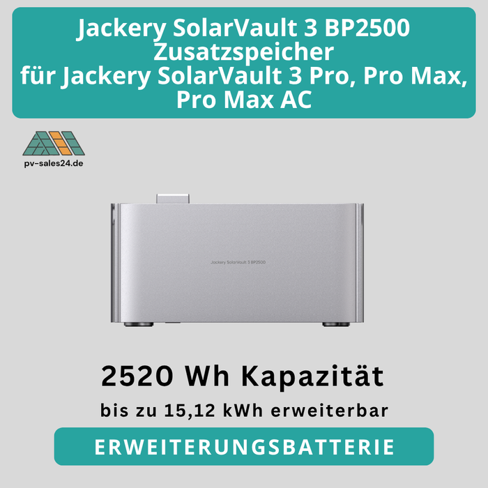 Jackery SolarVault 3 BP2500  | Rabatt entdecken  |  Erweiterungsbatterie 2,52 kWh