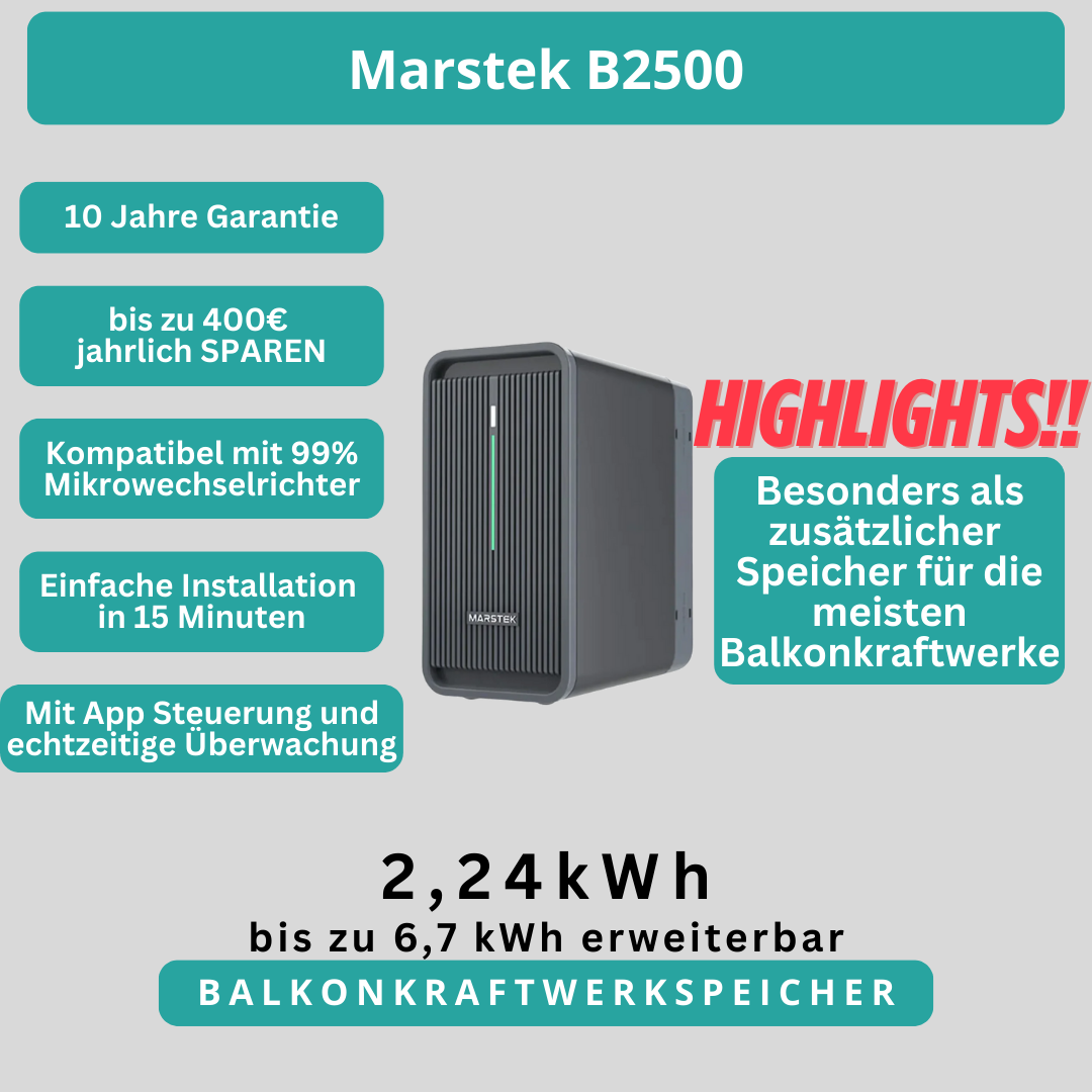 Erweiterungs Speicher für B2500-D Balkonkraftwerk Batterie Marstek B2500-D 2,24KWh