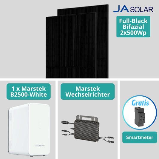Marstek 1000W Balkonkraftwerk-Komplettset mit B2500-D Speicher, CT002 Smart Meter, MI0800 Wechselrichter & JA Solar Modulen