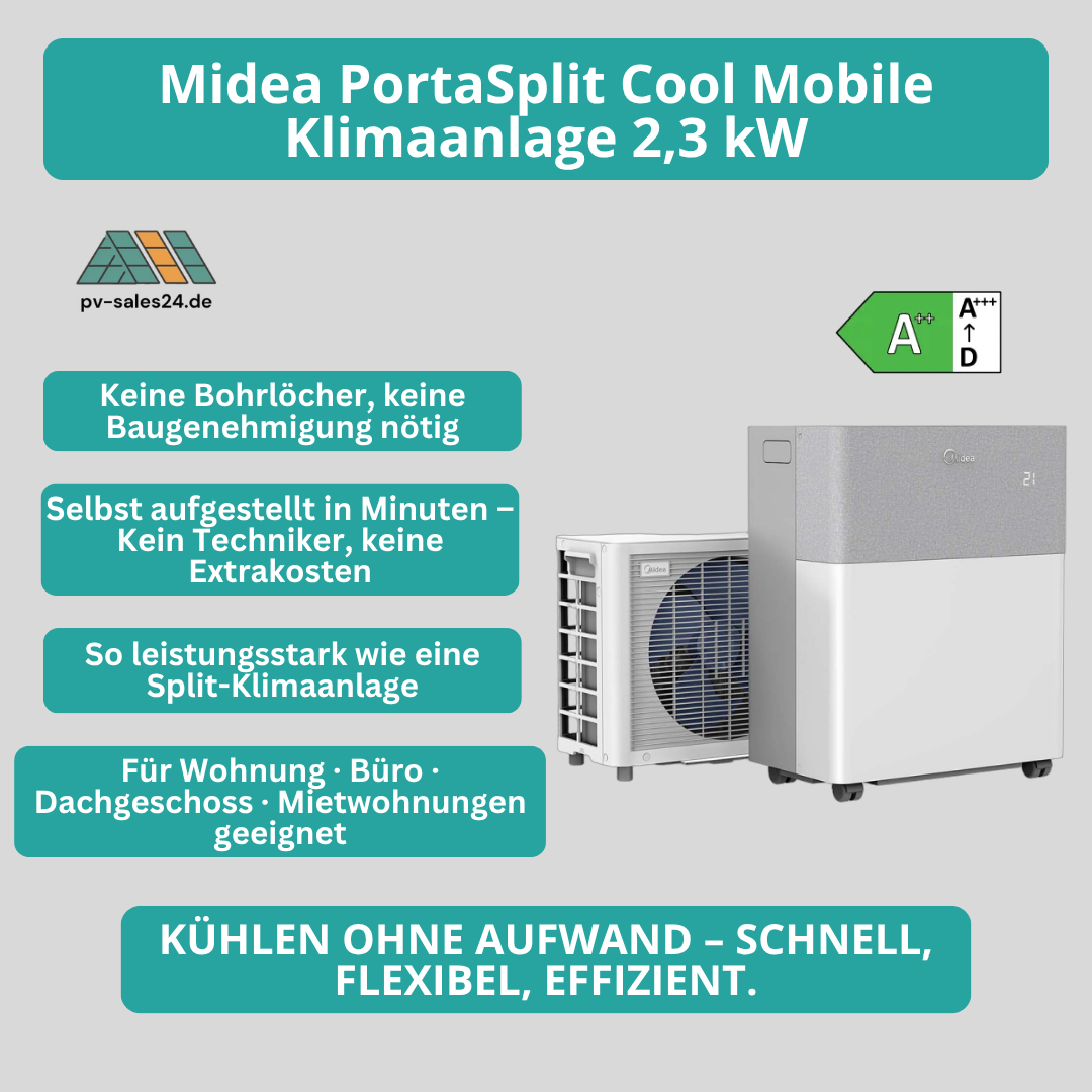 Midea PortaSplit Cool – Mobile Split-Klimaanlage | 2,3 kW | 8.000 BTU