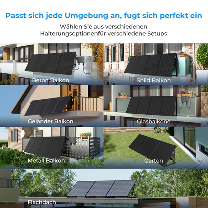 Sunshare Ray 800W Balkonkraftwerk – passende Halterung für verschiedene Balkonbrüstungen
