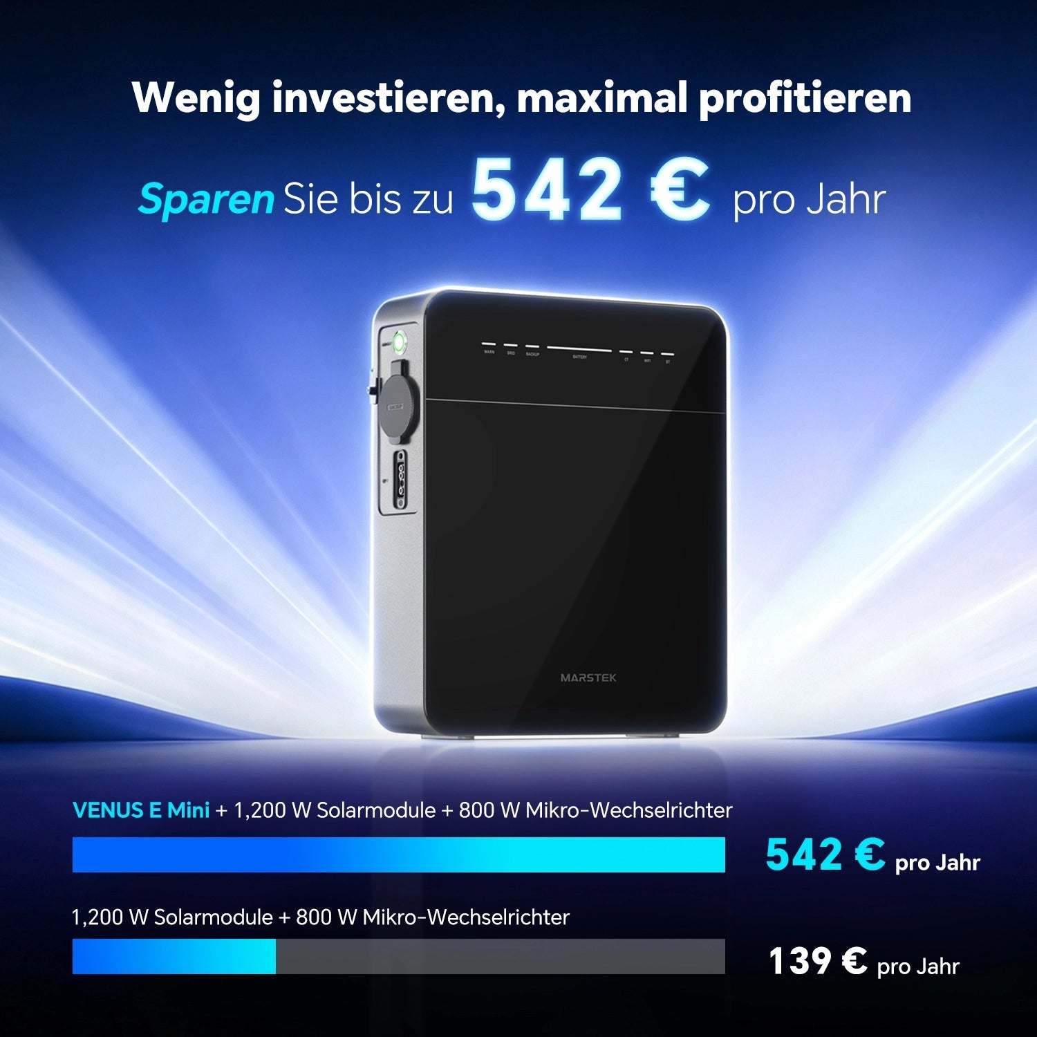 MARSTEK Venus E Mini Plug-in Batterie (AC-gekoppelter Balkon-Speicher | 2 kWh)