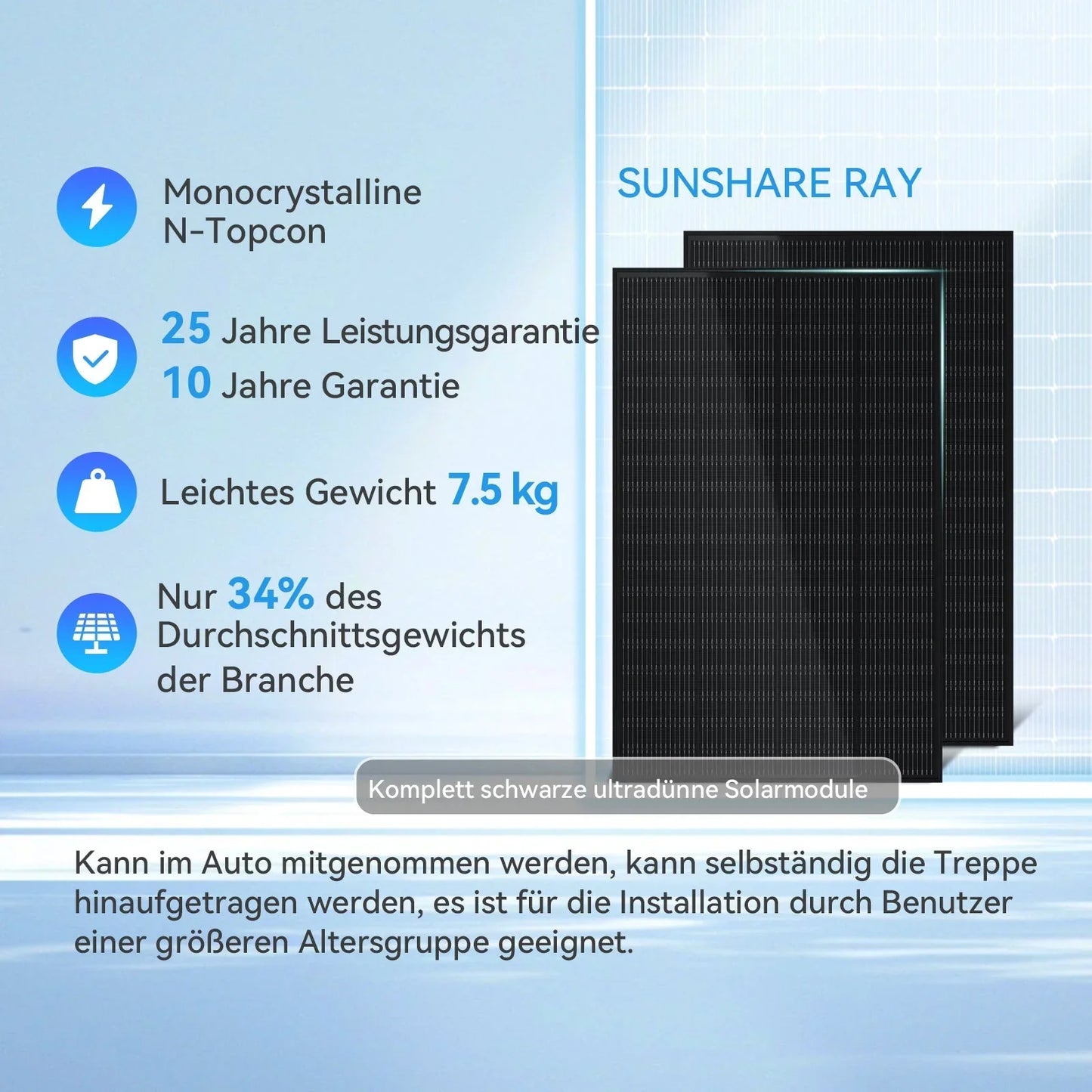Sunshare Ray 800W Balkonkraftwerk – passende Halterung für verschiedene Balkonbrüstungen